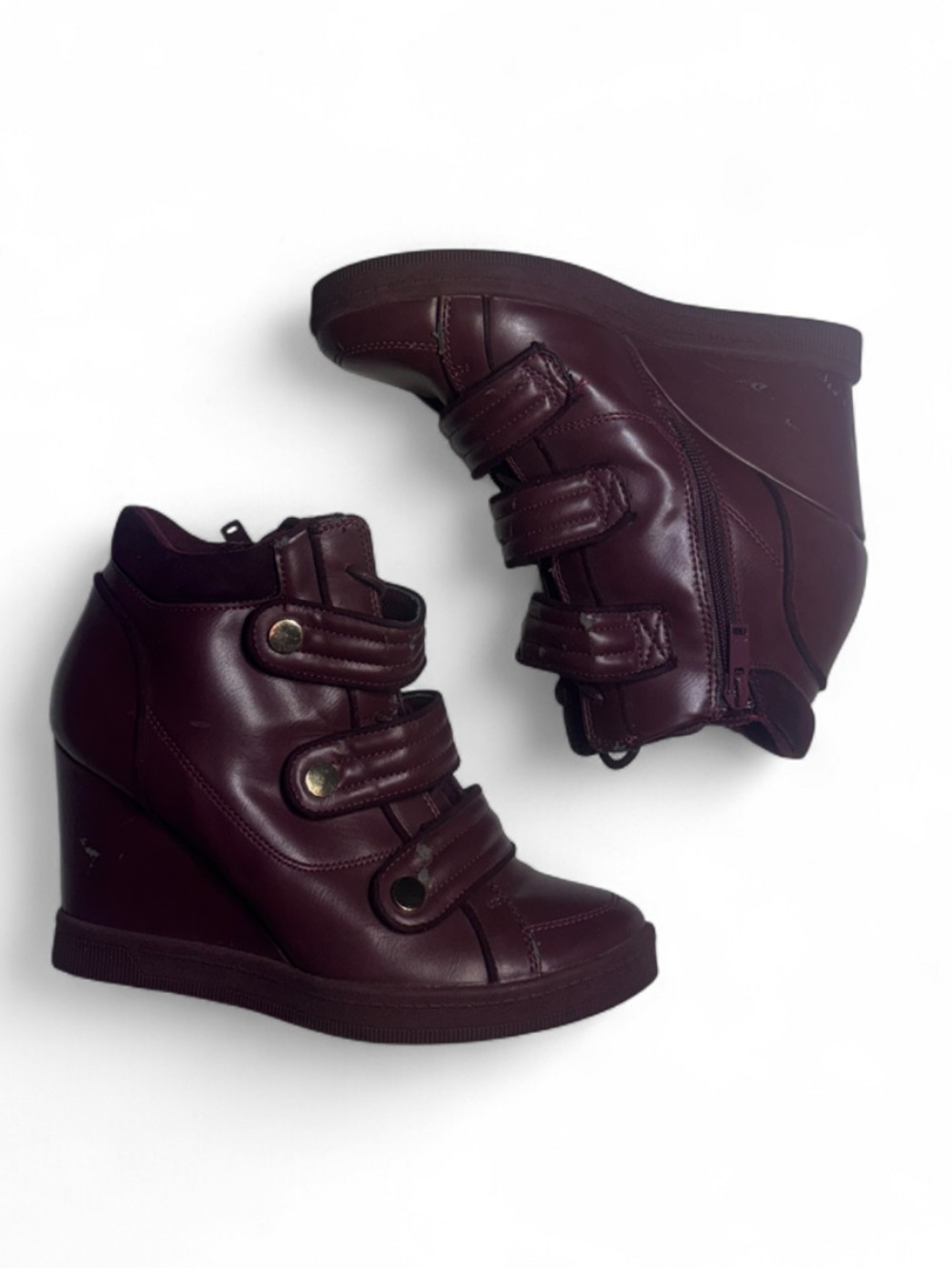 Aldo Ailia Triple Strap High Top Hidden Wedge Sneakers Burgundy Size 7.5 Marrant